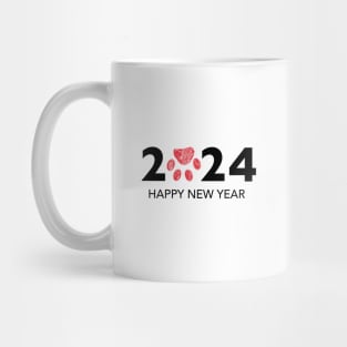 2024 text with doodle red paw print Mug